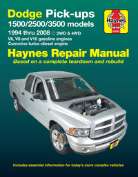 Dodge full-size pick-ups inc. 1500/2500/3500 (1994-2008) with V6, V8 & V10 petrol & Cummins turbo-diesel, 2WD & 4WD Haynes Repair Manual (USA)