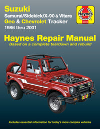 Suzuki Samurai (1986-1995), Sidekick (1989-1998), X-90 (1996-1998) & Vitara (1999-2001), Geo Tracker (1986-1997) & Chevrolet Tracker (1998-2001) Haynes Repair Manual (USA)