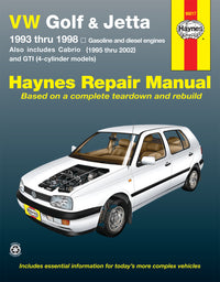 Volkswagen Golf, GTI and Jetta (1993-1998) and Volkswagen Cabrio (1995-2002) petrol & diesel Haynes Repair Manual (USA)