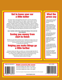 Ford Escort Mk I Mexico, RS 1600 & RS 2000 (1970-1974) Haynes Repair Manual Printed Book Back Cover