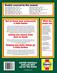 Norton 500, 600, 650 & 750 Twins (1957-1970) Haynes Repair Manual Printed Book Back Cover