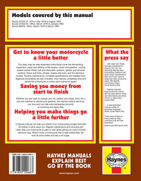 Suzuki GT250X7, GT200X5 & SB200 Twins (1978-1983) Haynes Repair Manual Printed Book Back Cover