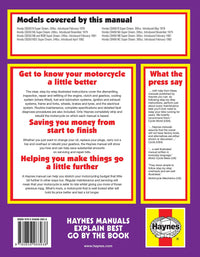 Honda CB250 & CB400N Super Dreams (1978-1984) Haynes Repair Manual Printed Book Back Cover