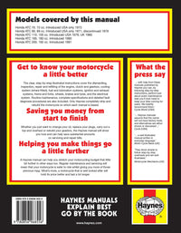 Honda ATC70, 90, 110, 185 & 200 (1971-1985) Haynes Repair Manual Printed Book Back Cover
