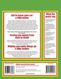Volkswagen Transporter (air-cooled) Petrol (1979-1982) Haynes Repair Manual Printed Book Back Cover