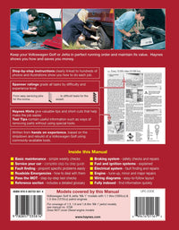 Volkswagen Golf & Jetta Mk 1 Petrol 1.1 & 1.3 (1974-1984) Haynes Repair Manual Printed Book Back Cover