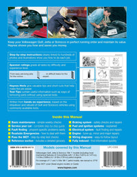 Volkswagen Golf, Jetta & Scirocco Mk 1 Petrol 1.5, 1.6 & 1.8 (1974-1984) Haynes Repair Manual Printed Book Back Cover