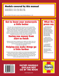 Yamaha RD250 & 350LC Twins (1980-1982) Haynes Repair Manual Printed Book Back Cover