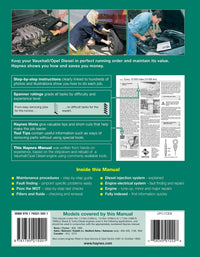 Vauxhall/Opel 1.5, 1.6 & 1.7 litre Diesel Engine (1982-1996) Haynes Repair Manual Printed Book Back Cover