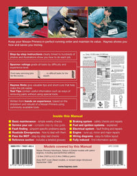 Nissan Primera Petrol (1990-Aug 1999) Haynes Repair Manual Printed Book Back Cover