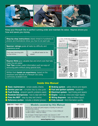 Renault Clio Petrol (1991-May 1998) Haynes Repair Manual Printed Book Back Cover