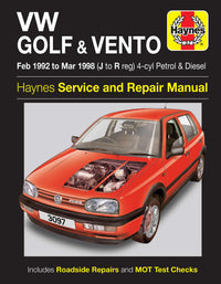 Volkswagen Golf & Vento Petrol & Diesel (Feb 1992-Mar 1998) Haynes Repair Manual Printed Book Front Cover