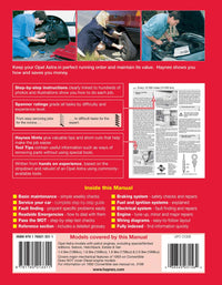 Opel Astra Petrol (Oct 1991-Feb 1998) Haynes Repair Manual Printed Book Back Cover