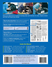Opel Corsa Petrol (Mar 1993-1997) Haynes Repair Manual Printed Book Back Cover