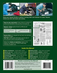 Toyota Corolla Petrol (Aug 1992-1997) Haynes Repair Manual Printed Book Back Cover