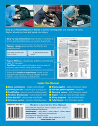 Renault Megane & Scenic Petrol & Diesel (1996-1999) Haynes Repair Manual Printed Book Back Cover