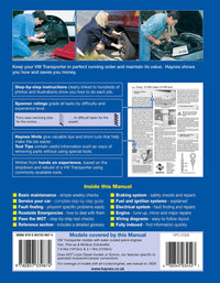 Volkswagen Transporter (water-cooled) Petrol (1982-1990) Haynes Repair Manual Printed Book Back Cover