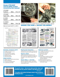 Honda VTR1000F (FireStorm, Super Hawk) (1997-2007) & XL1000V (Varadero) (1999-2008) Haynes Repair Manual Printed Book Back Cover