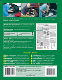 Honda Civic Petrol (Mar 1995-2000) Haynes Repair Manual Printed Book Back Cover