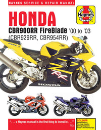 Honda CBR900RR FireBlade (2000-2003) Haynes Repair Manual Printed Book Front Cover