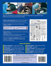 Ford Escort & Orion Diesel (Sept 1990-2000) Haynes Repair Manual Printed Book Back Cover