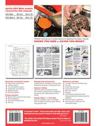 Aprilia RSV1000 Mille (1998-2003) Haynes Repair Manual Printed Book Back Cover