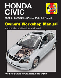 Honda Civic Petrol & Diesel (2001-2005) Haynes Repair Manual Printed Book Front Cover