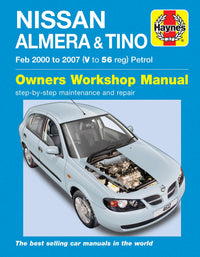 Nissan Almera & Tino Petrol (Feb 2000-2007) Haynes Repair Manual Printed Book Front Cover