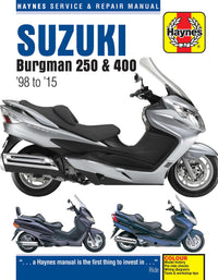 Suzuki Burgman 250 & 400 (1998-2015) Haynes Repair Manual Printed Book Front Cover