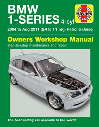 BMW 1-Series 4-cyl Petrol & Diesel (2004-Aug 2011) Haynes Repair Manual Printed Book Front Cover