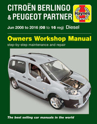 Citroen Berlingo & Peugeot Partner Diesel (June 2008-2016) 08 to 16 Haynes Repair Manual Printed Book Front Cover