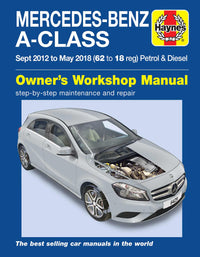 Mercedes-Benz A-Class Sept 2012-May 2018 (62 to 18 reg) Petrol & Diesel Haynes Repair Manual Printed Book Front Cover