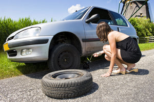Using a jack to raise a car and change a wheel