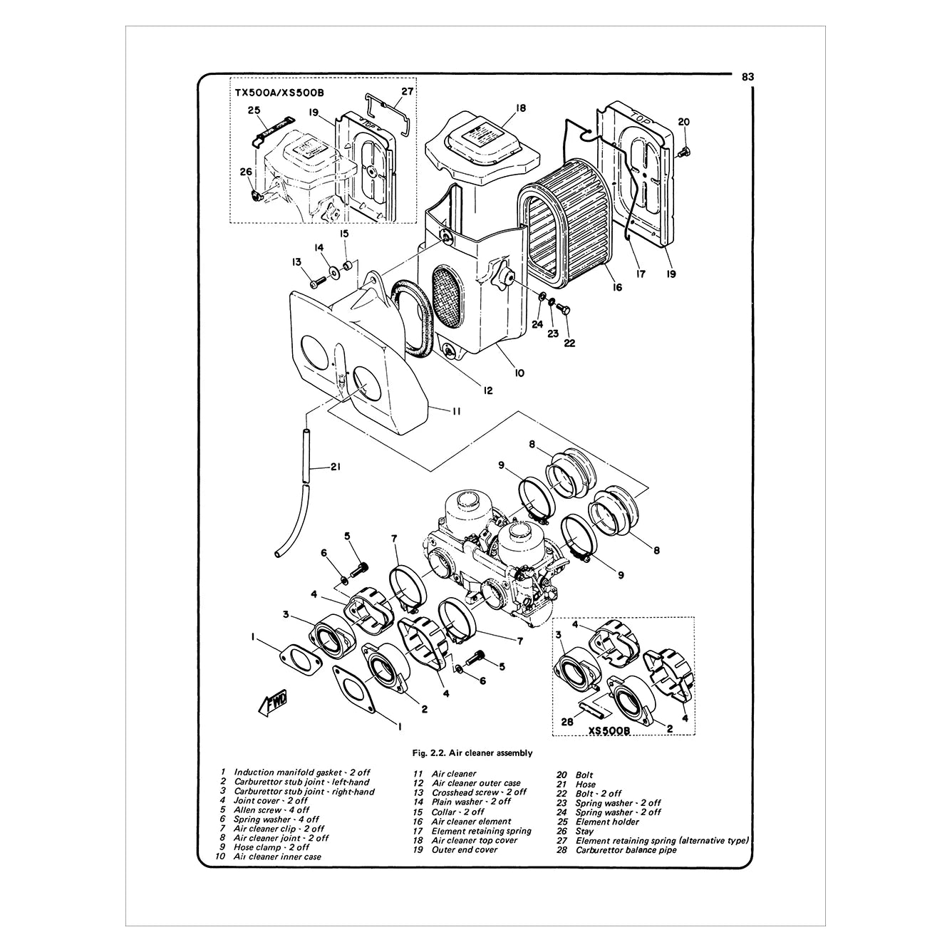 Technical diagram of an air cleaner assembly with labeled parts on a white background