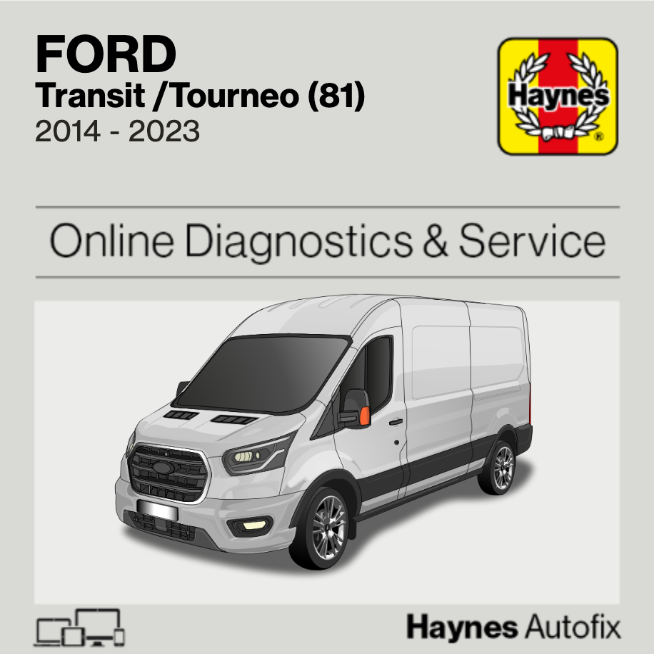 Haynes Autofix diagnostic and service manual cover for Ford Transit/Tourneo models from 2014 to 2023.