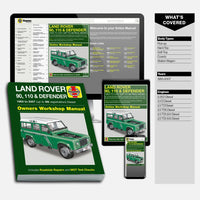 Haynes Land Rover owners workshop manual with digital versions on a screen and smartphone.