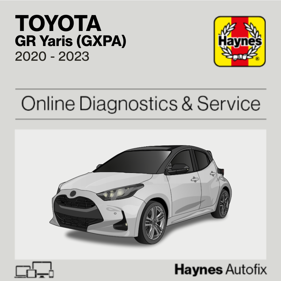 Haynes Autofix diagnostic and service manual cover for Toyota GR Yaris (GXPA) with a white car illustration.