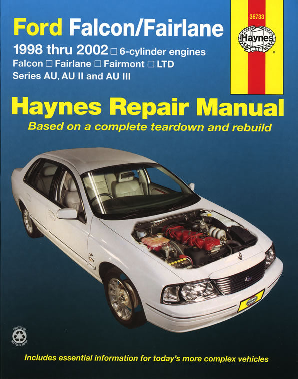 Haynes repair manual for Ford Falcon/Fairlane with a car on the cover against a blue background