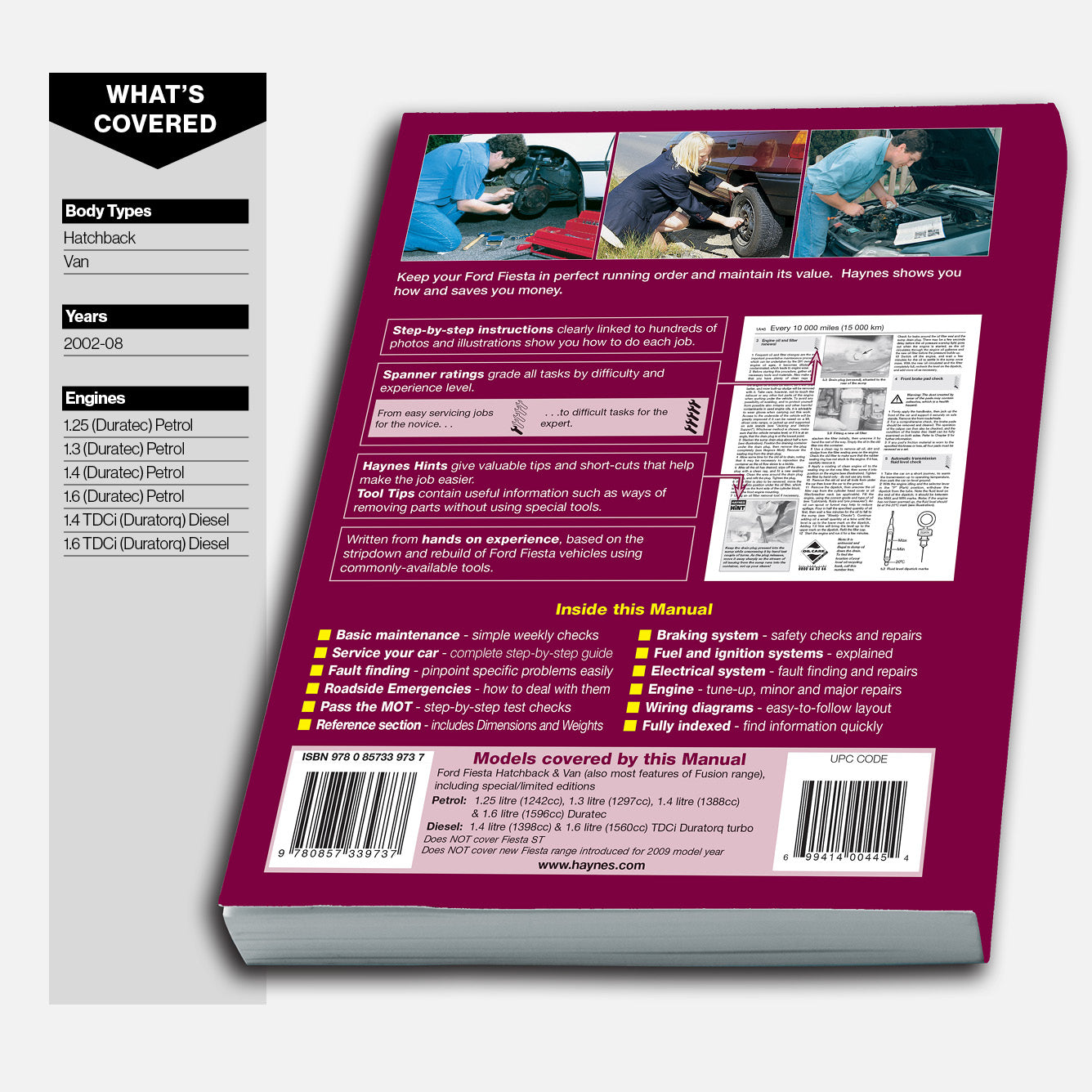 Back cover of a Haynes manual with text and images on a white background