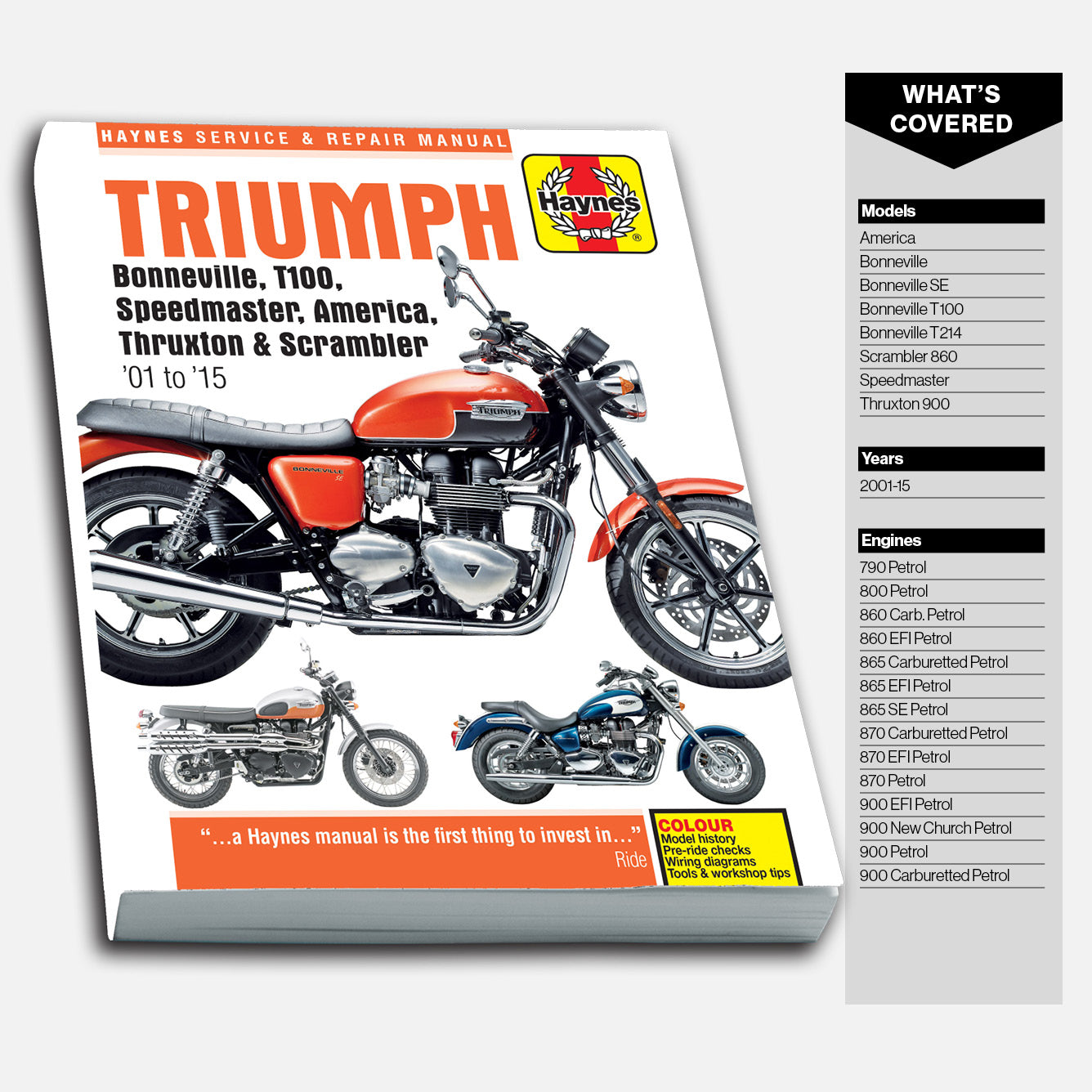 Haynes Triumph motorcycle service and repair manual on a white background
