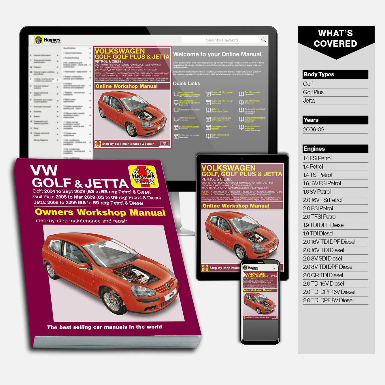 Collection of Volkswagen Golf and Jetta repair manuals on a white background