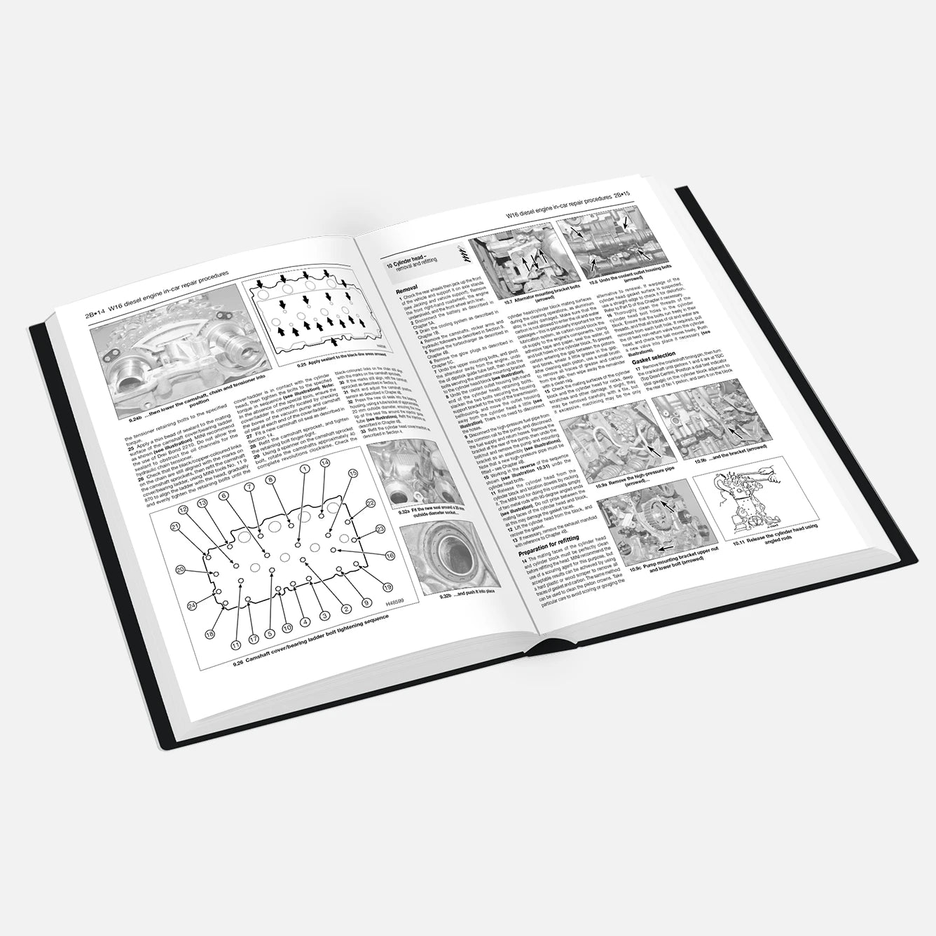 Open book with educational content on a white background