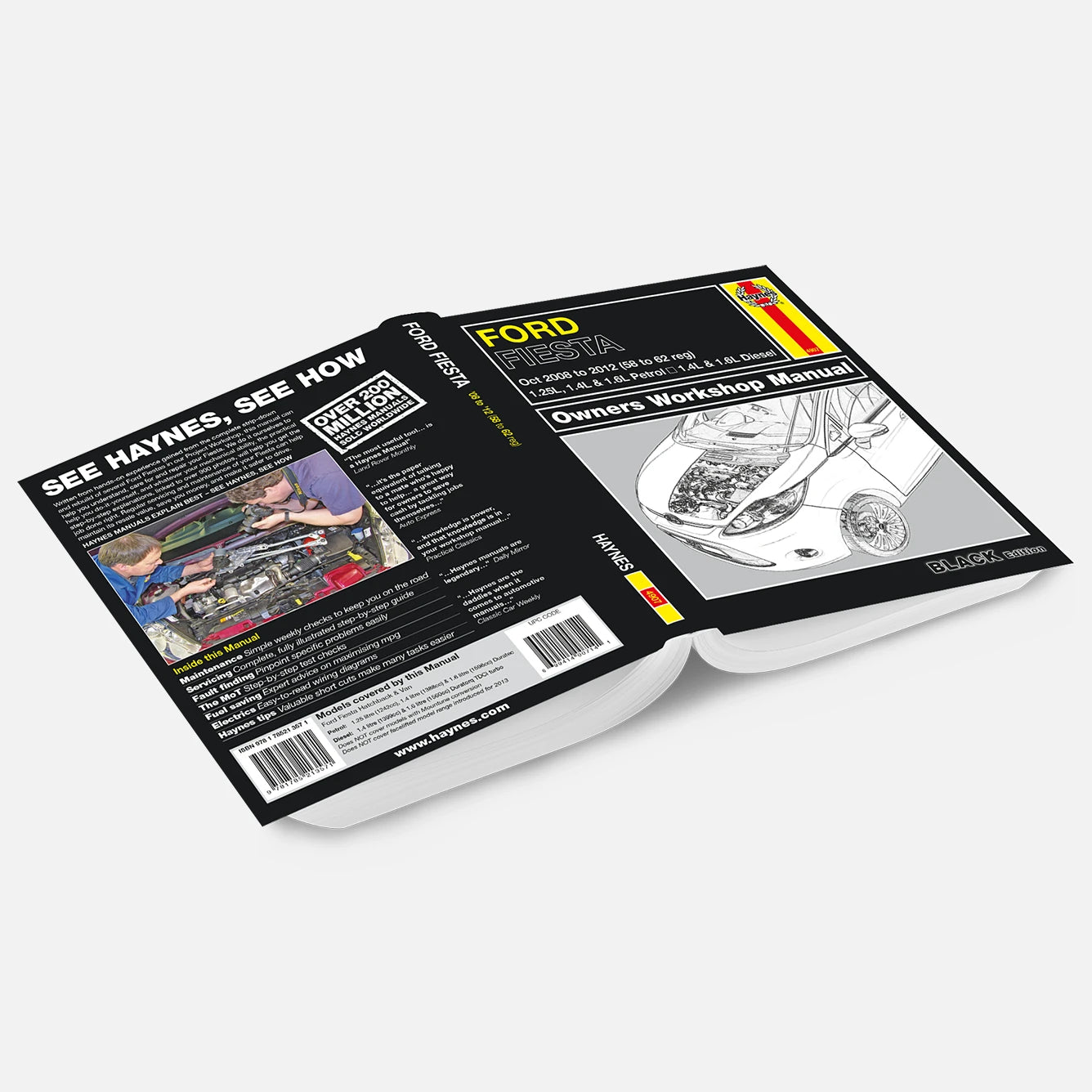 Open workshop manual for Ford Focus on a white background