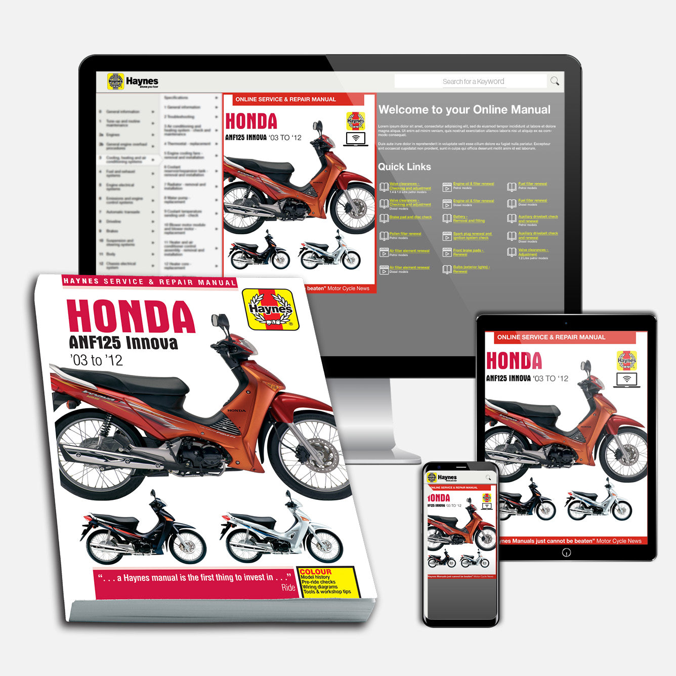 Honda ANF125 Innova Scooter (2003-2012) Haynes Repair Manual Bundle