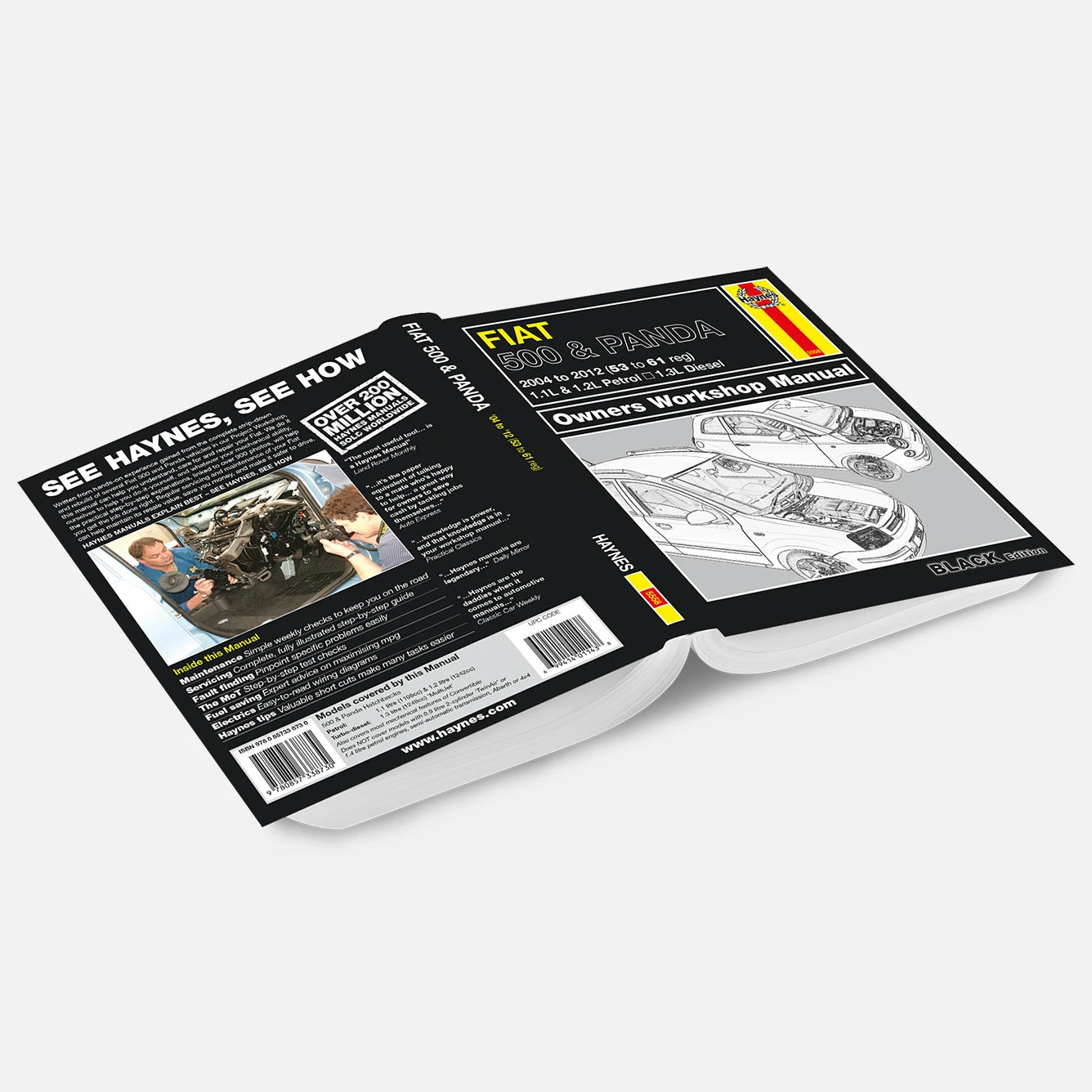 Open manual book on a white background