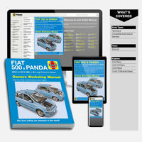 Haynes Fiat 500 & Panda owners workshop manual with digital version on tablet and smartphone.