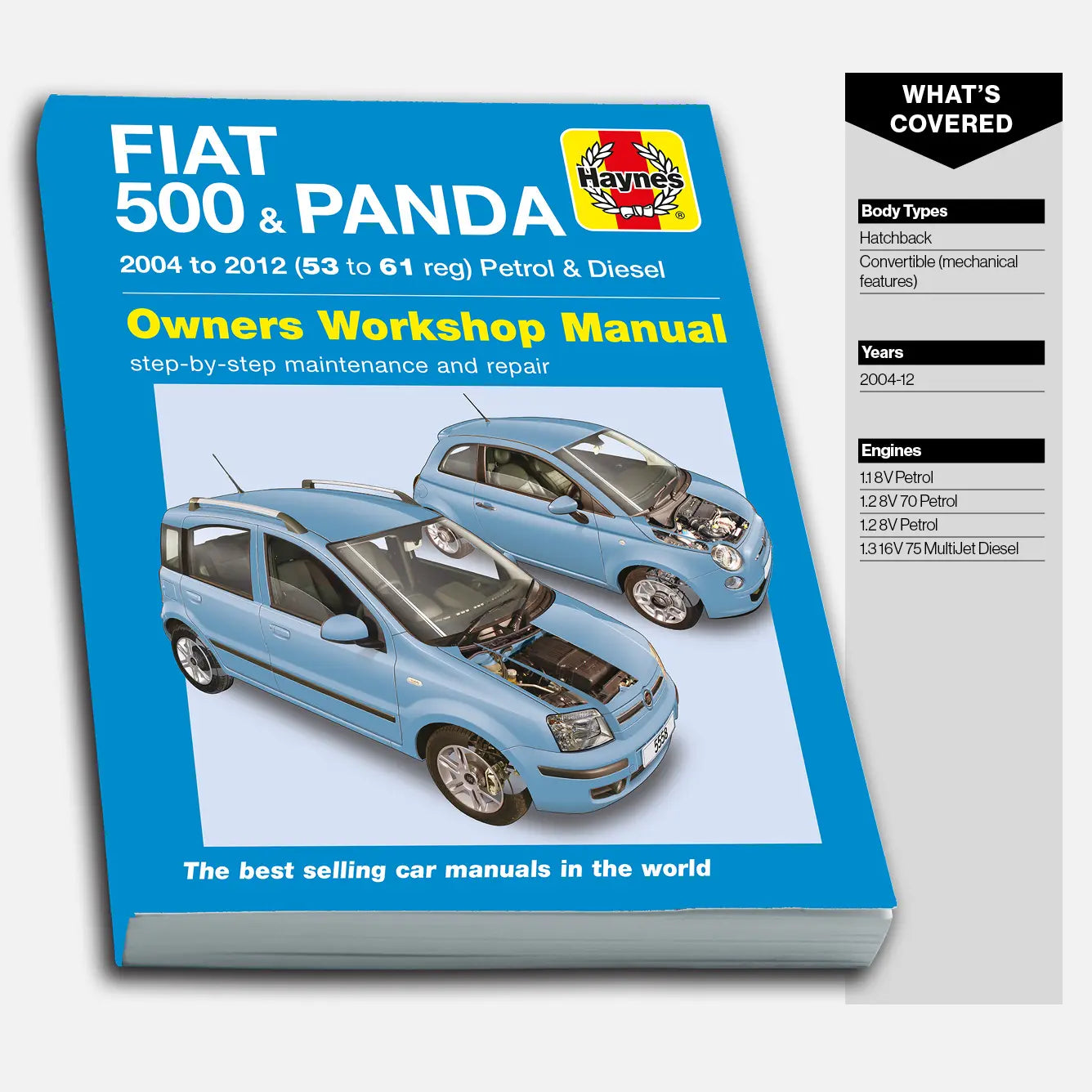 Haynes Fiat 500 & Panda owners workshop manual on a white background