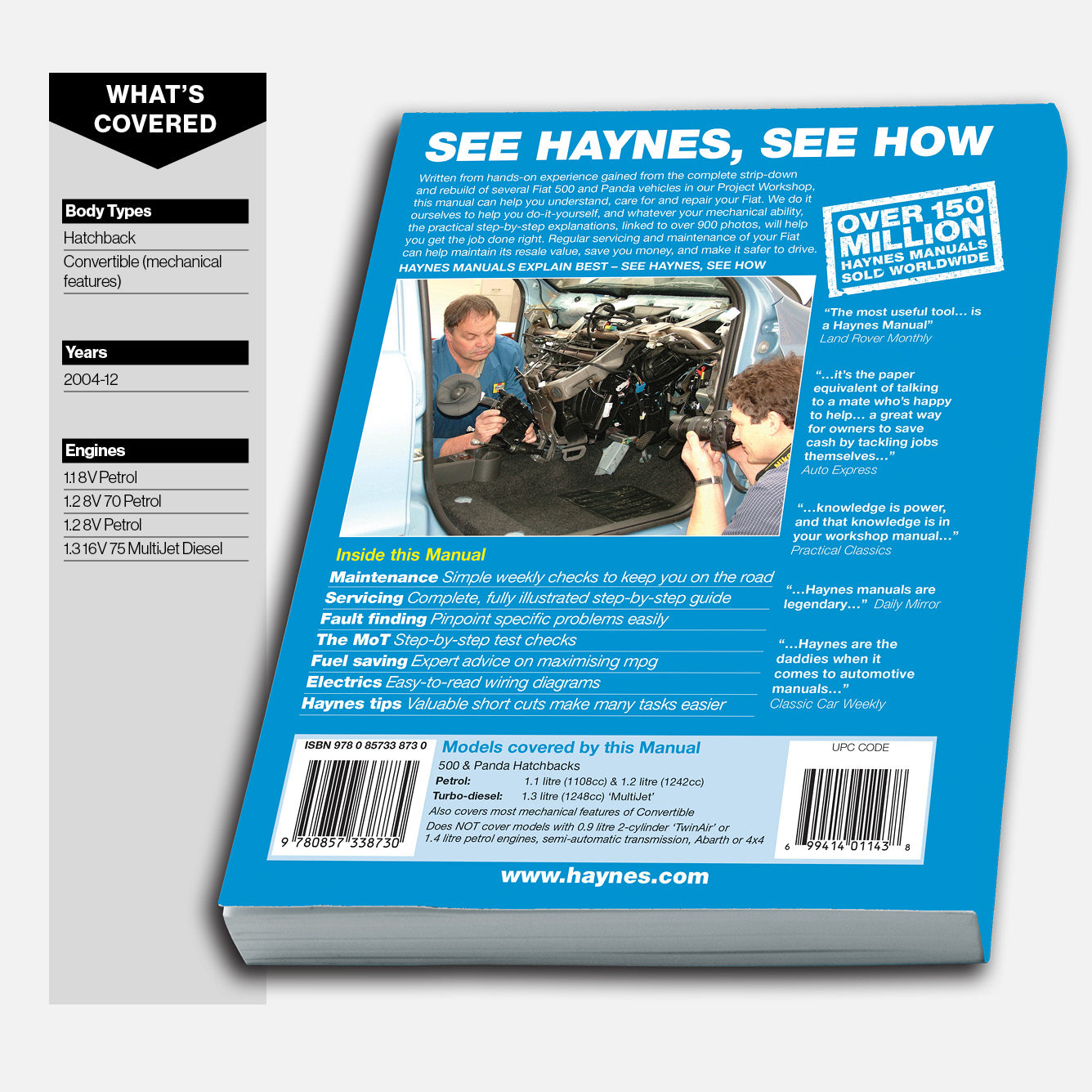 Haynes Fiat 500 & Panda owners workshop manual on a white background