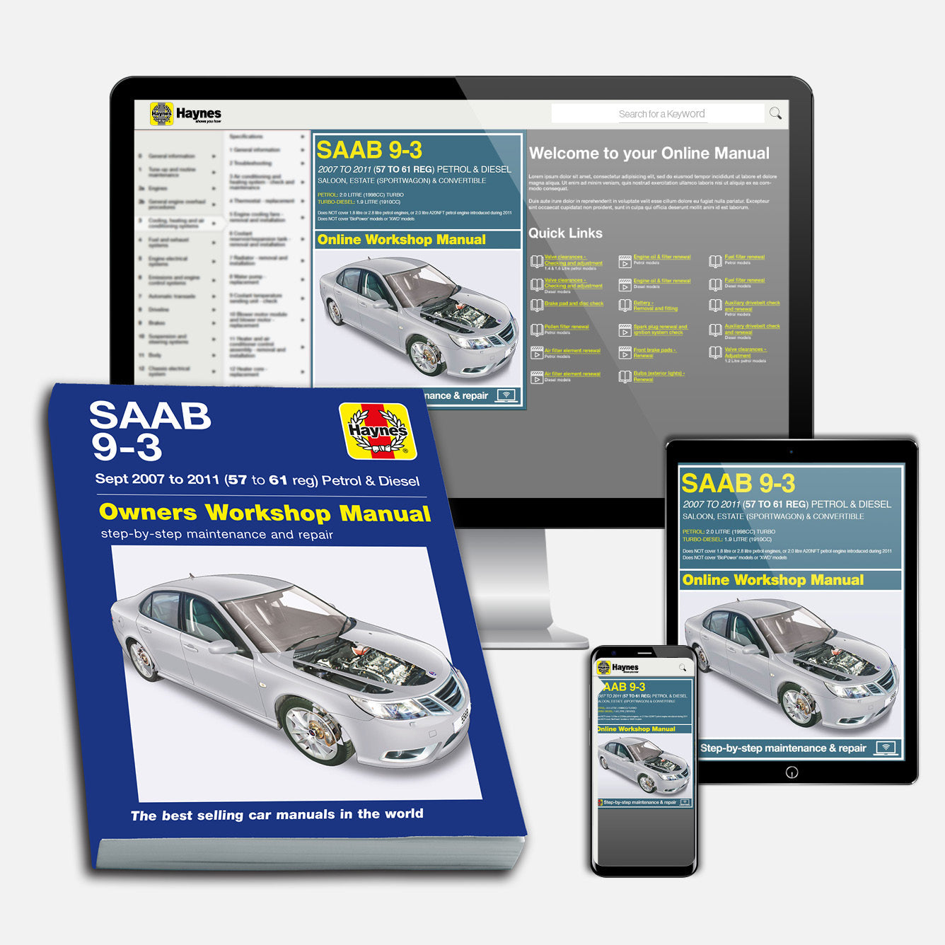 SAAB 9-3 Petrol & Diesel (2007-2011) Haynes Repair Manual Bundle