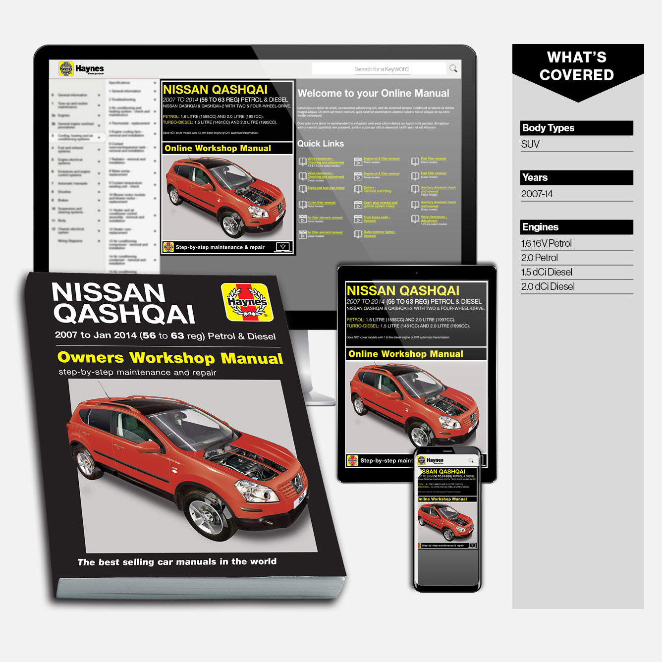 Haynes Nissan Qashqai owners workshop manual on a white background